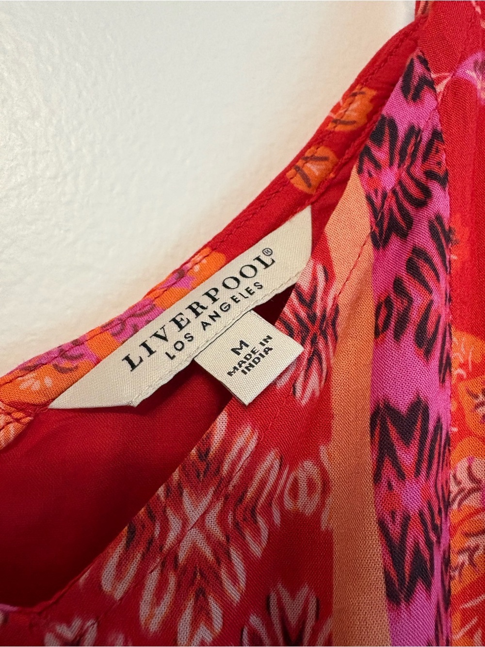 Liverpool Los Angeles Spaghetti Strap Woven Maxi Dress Red Orange Floral Sz M - Picture 3 of 12